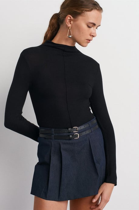Ribbad polokrage blus med lång ärm - Image 3