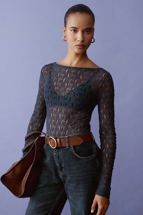 Slim Fit Kanten Bootsvorm Blouse - Image 1