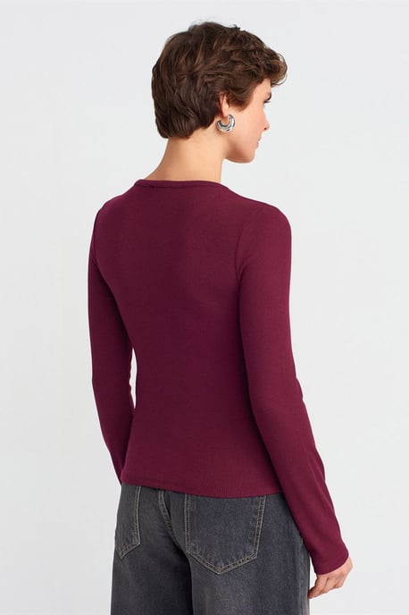 Slim Fit Geribbelde Blouse met Knopen aan de Voorkant - Image 2