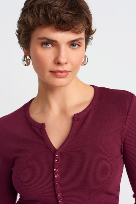 Slim Fit Geribbelde Blouse met Knopen aan de Voorkant - Image 4