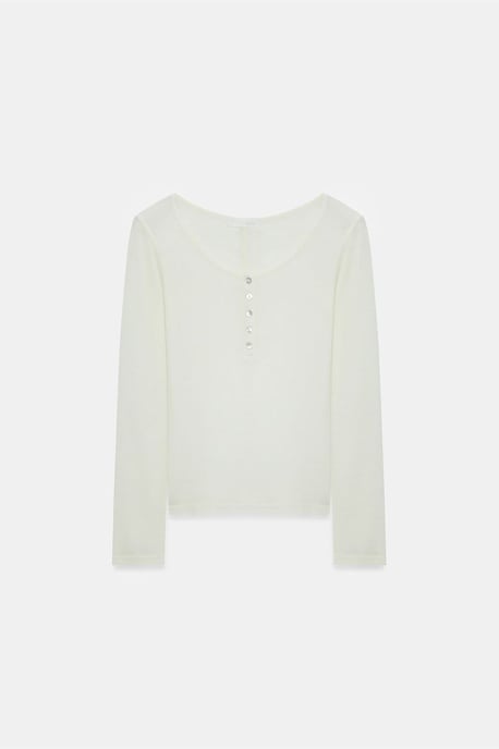 Slim-Fit Wool Knit Blouse With Buttons - Image 5