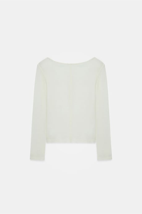 Slim-Fit Wool Knit Blouse With Buttons - Image 6