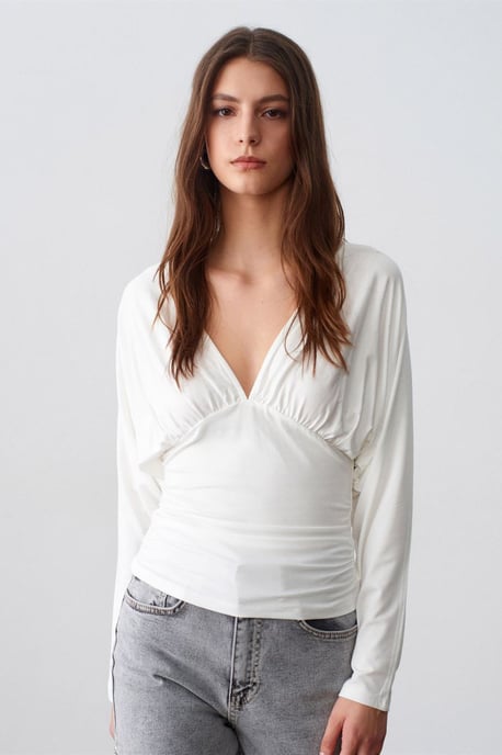 Slim Fit V-ringad Wrap Blus - Image 2