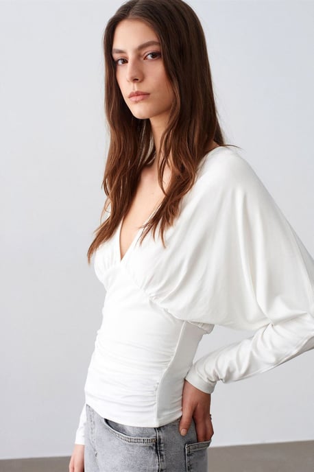 Slim Fit V-ringad Wrap Blus - Image 4