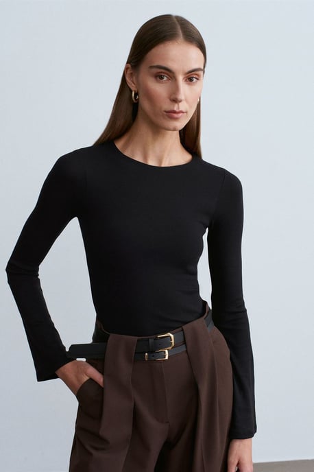 Slim Fit Långärmad Crew Neck Blus - Image 3