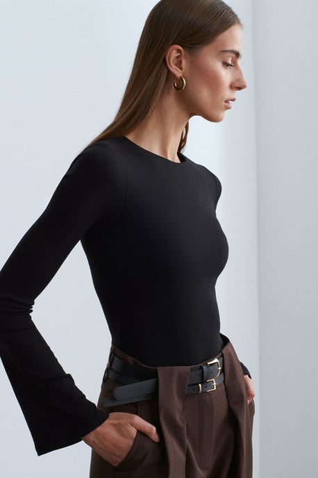 Slim Fit Långärmad Crew Neck Blus - Image 4