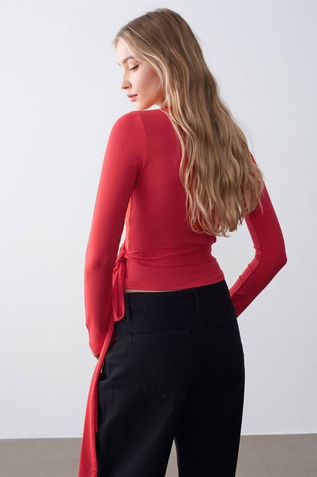Women’s Crop Wrap Blouse With Tie Detail - Image 2