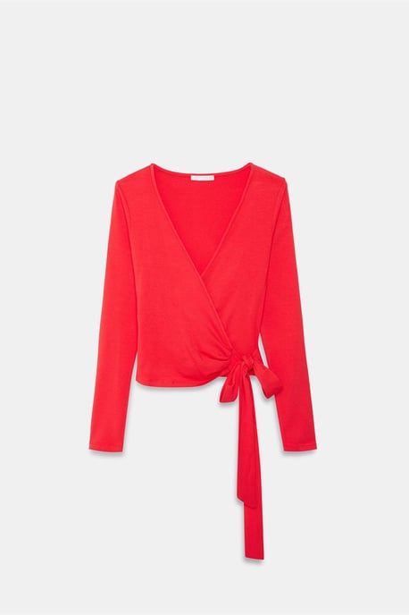 Women’s Crop Wrap Blouse With Tie Detail - Image 5