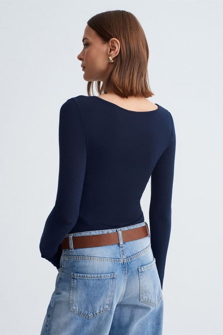 Women’s Ribbed Boat Neck Long-Sleeve Blouse - Image 2