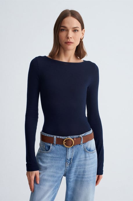 Women’s Ribbed Boat Neck Long-Sleeve Blouse - Image 3