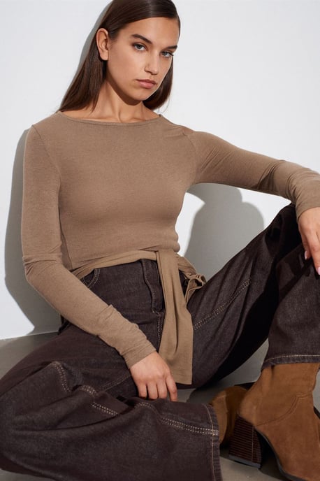 Women’s Ribbed Boat Neck Long-Sleeve Blouse - Image 2