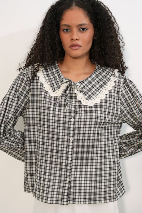 Dames Geruite Viscose Poplin Blouse - Image 2