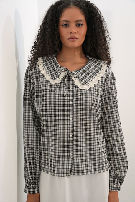 Dames Geruite Viscose Poplin Blouse - Image 3