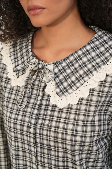 Dames Geruite Viscose Poplin Blouse - Image 4