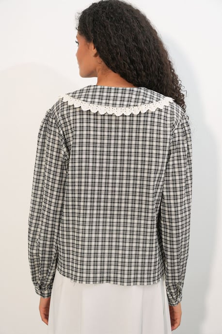 Dames Geruite Viscose Poplin Blouse - Image 5