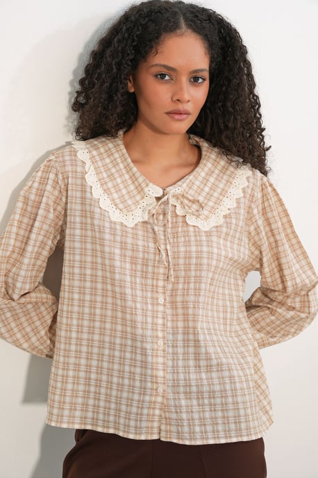 Dames Geruite Viscose Poplin Overhemd - Image 4