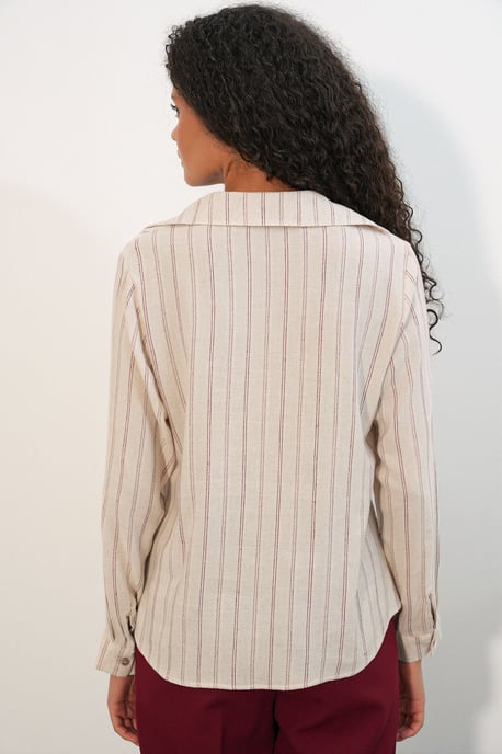 Gestreepte Linnenmix Shirt Met Strikdetail - Image 5