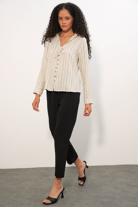 Gestreepte Linnenmix Shirt met Strikdetail - Image 2