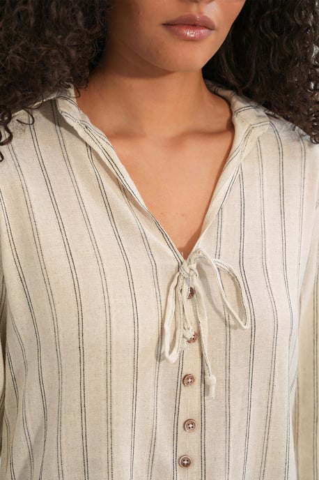 Gestreepte Linnenmix Shirt met Strikdetail - Image 5