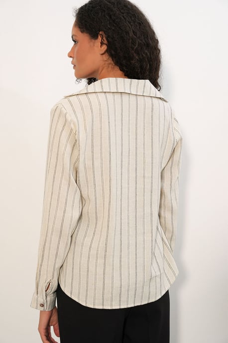 Gestreepte Linnenmix Shirt met Strikdetail - Image 6