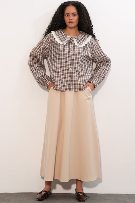 Dames Geruite Viscose Poplin Blouse - Image 2