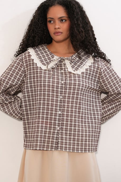 Dames Geruite Viscose Poplin Blouse - Image 3