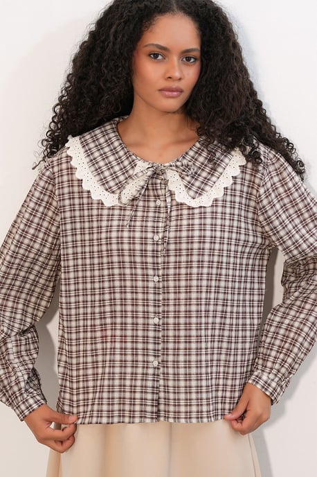 Dames Geruite Viscose Poplin Blouse - Image 4