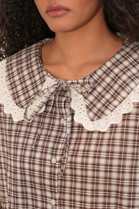 Dames Geruite Viscose Poplin Blouse - Image 5