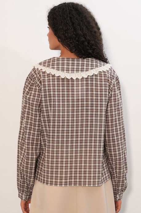 Dames Geruite Viscose Poplin Blouse - Image 6