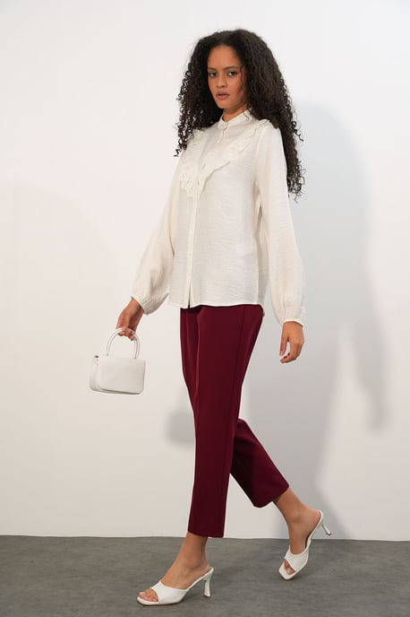 Long Woven Shirt With Mandarin Collar - Image 3