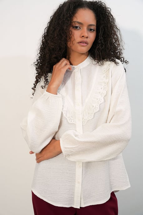 Long Woven Shirt With Mandarin Collar - Image 6