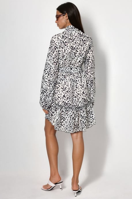 Leopardmönstrad mini-klänning med bälte - Image 3