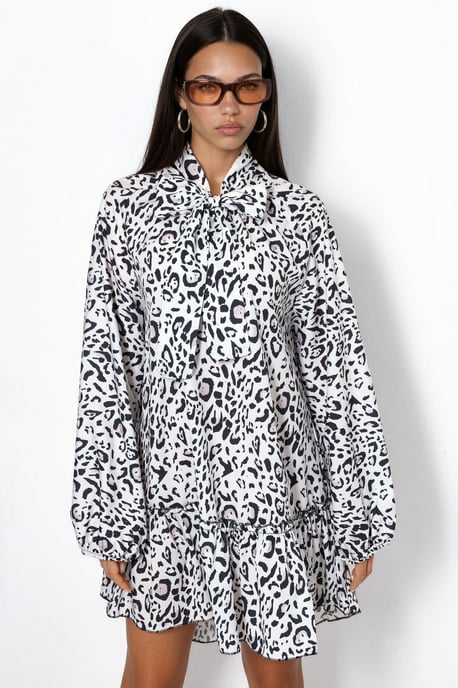 Leopardmönstrad mini-klänning med bälte - Image 4