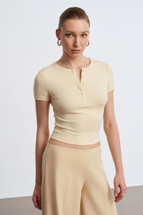 Slim Fit Crop Jersey Blouse - Image 3