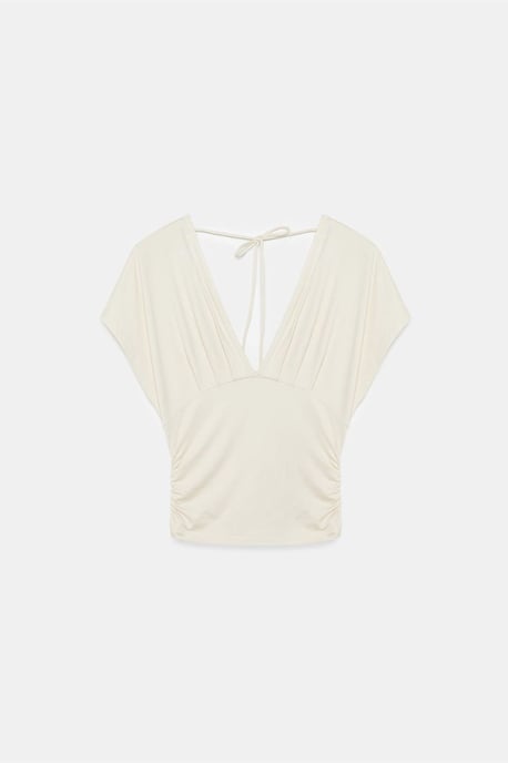 Slim Fit V-ringad Blus med Knytband - Image 6