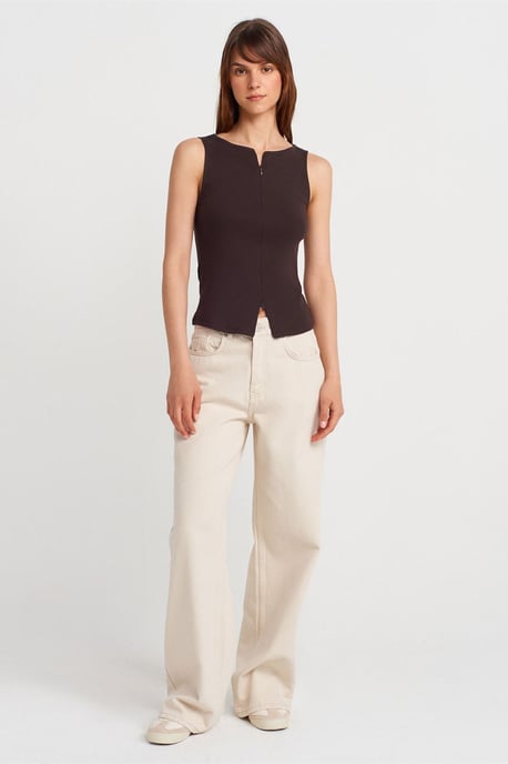 Ärmzip-fri Slim-Fit Jersey Blus med Dragkedja - Image 4