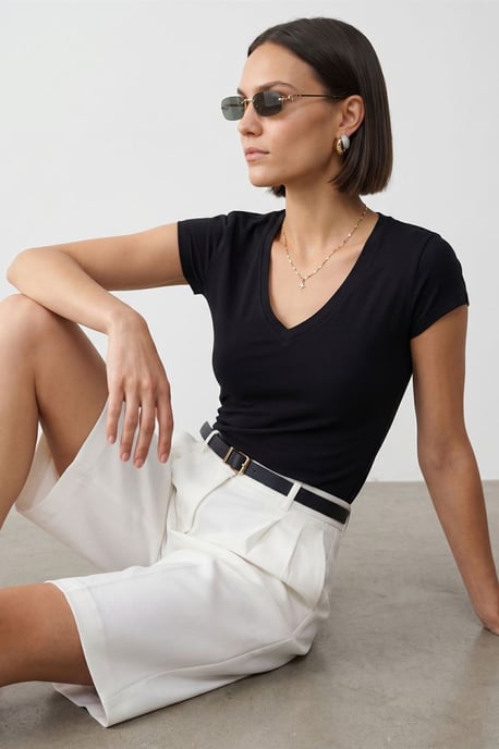 Slim Fit V-hals Jersey Blouse - Image 3