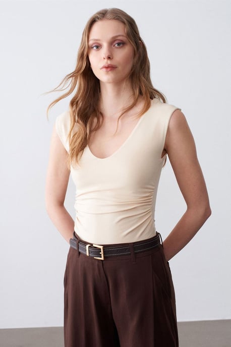 Mouwloze V-hals Slank Fit Blouse - Image 3