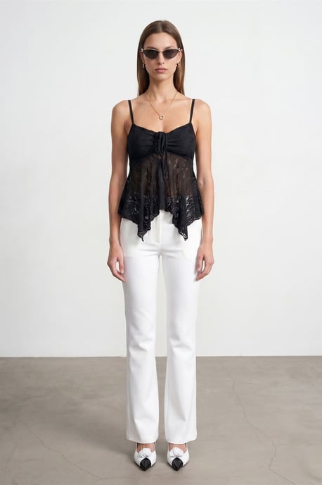 Lace Tie-front Sleeveless Blouse - Image 4