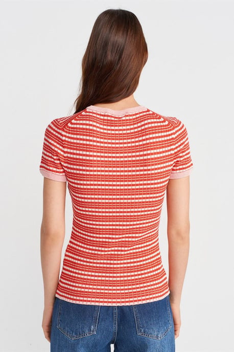 Randig Ribbad Knapp-front Blus - Image 2