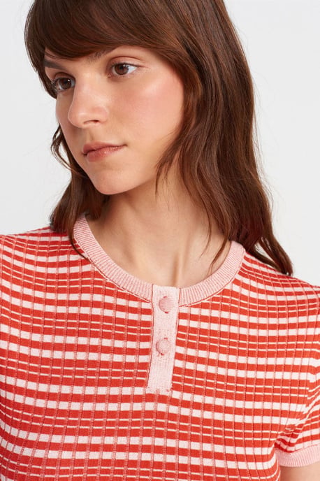 Randig Ribbad Knapp-front Blus - Image 3