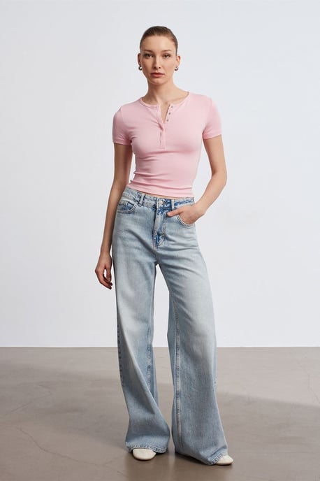 Slim Fit Crop Jersey Blouse - Image 4