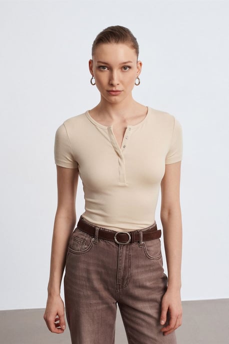 Slim Fit Crop Jersey Blouse - Image 1