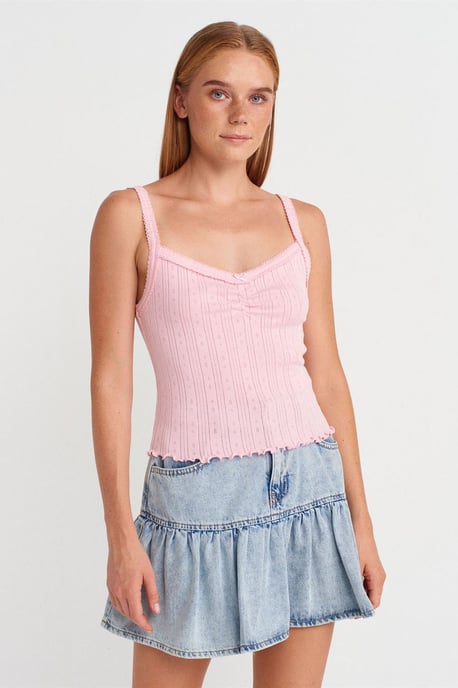 Katoenen Geribbelde Blouse met Vierkante Halslijn - Image 1