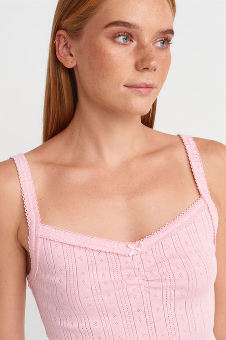 Katoenen Geribbelde Blouse met Vierkante Halslijn - Image 3