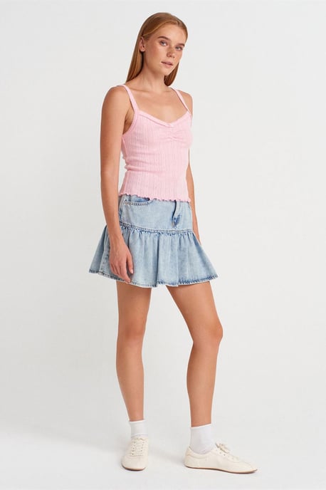 Katoenen Geribbelde Blouse met Vierkante Halslijn - Image 4