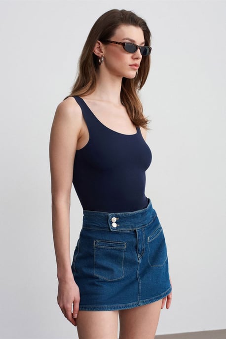 Aansluitend Mouwloze Katoenmix Cami Blouse - Image 3