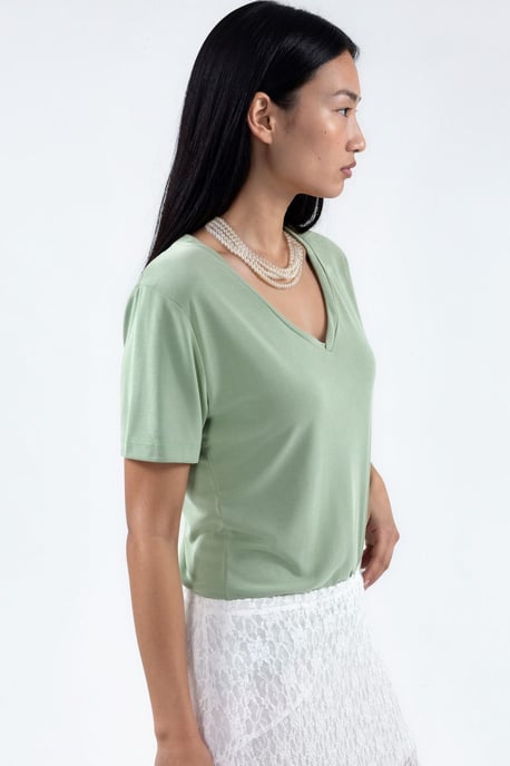 V-Neck Short Sleeve Modal Blouse - Image 2
