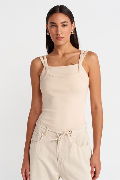 Ribbed Sleeveless Square-neck Blouse - Image 1