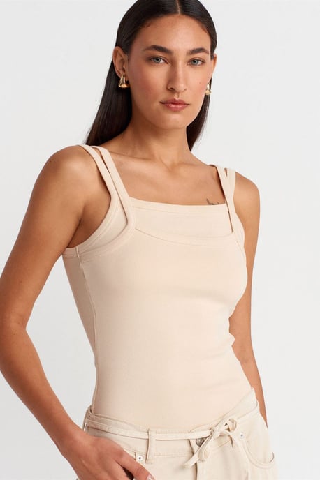 Ribbed Sleeveless Square-neck Blouse - Image 3